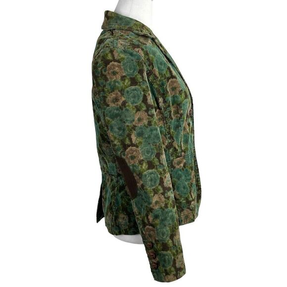 VTG Liz Claiborne Green/Brown Floral Printed Elbow Patch Corduroy Jacket Small - Picture 3 of 13